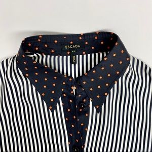 Escada Silk Black Print Button Down, size 42